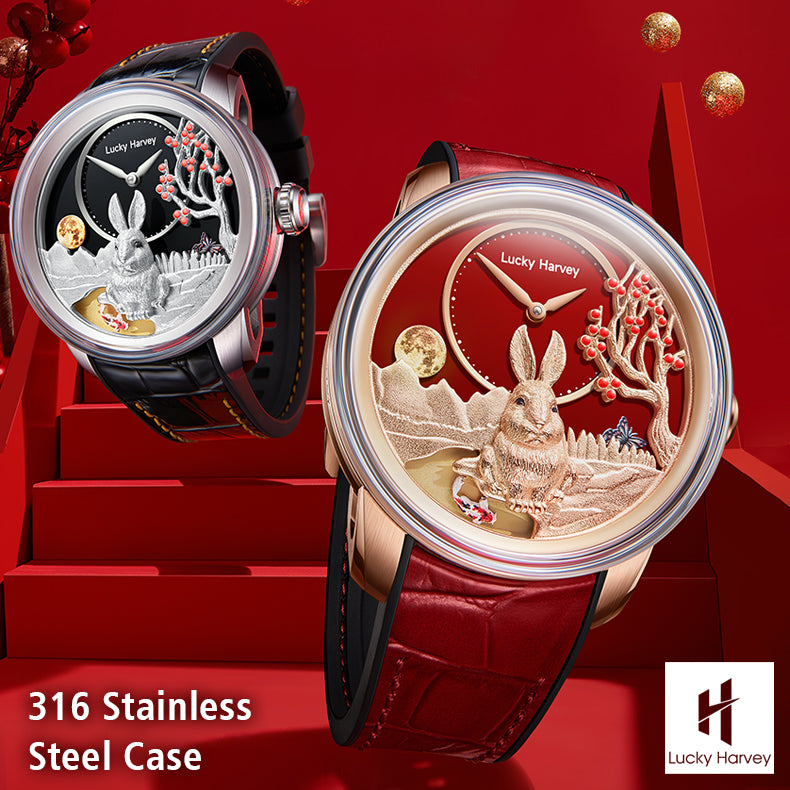LUCKY HARVEY Rabbit Automatic Watch Round Shaped Case Luminous Limited Edition 588PCS