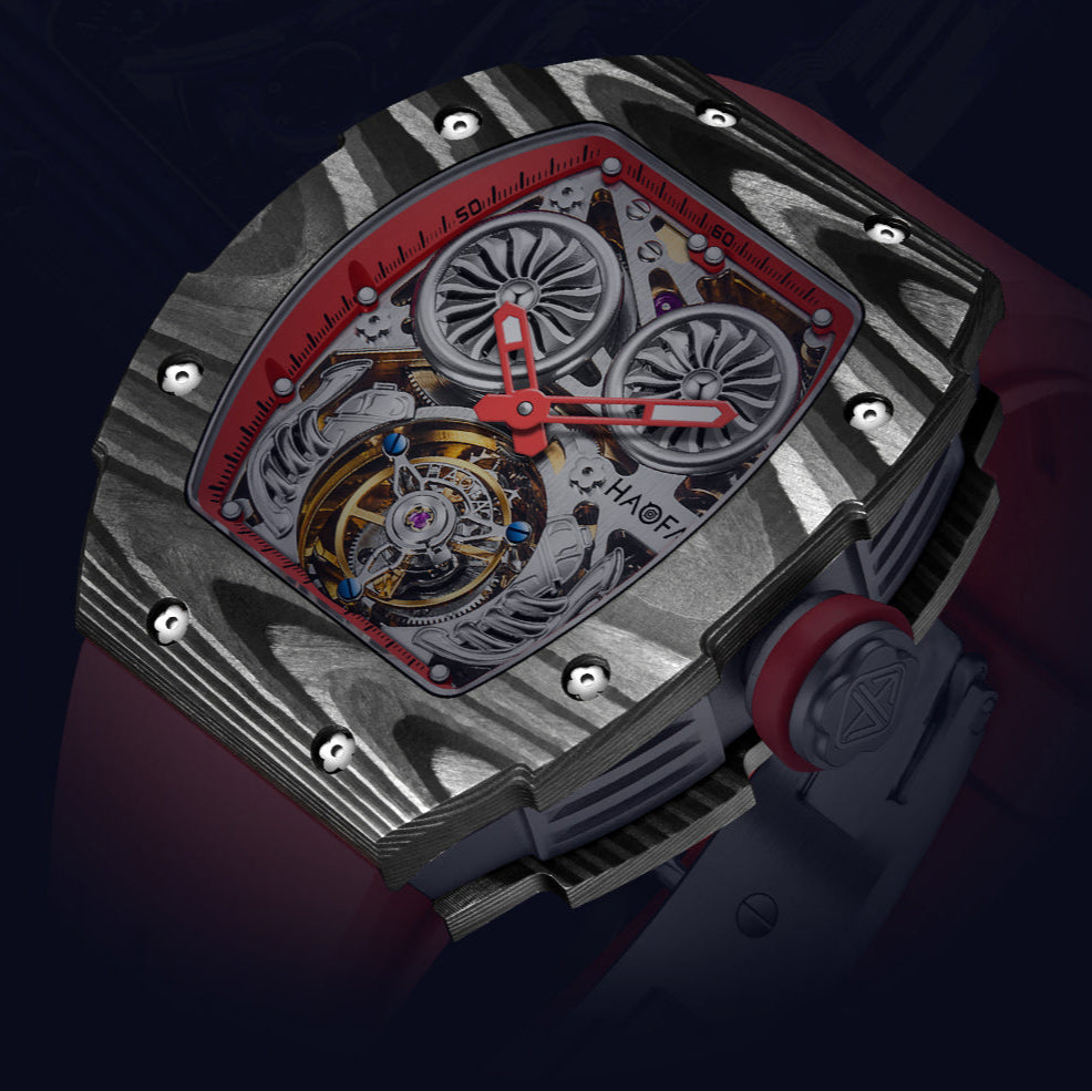 HAOFA Automatic Tourbillon Double Barrels Movement 72 Hours Power NTPT(carbon fiber)bezel Titanium Magnesium Case 1922