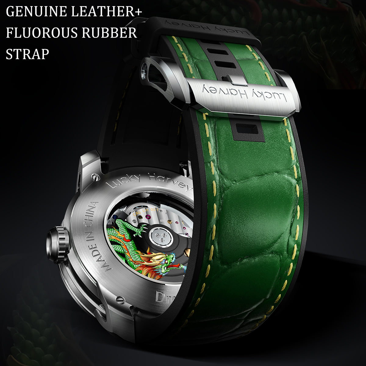 LUCKY HARVEY Dragon Automatic Watch Round Shaped Case Luminous