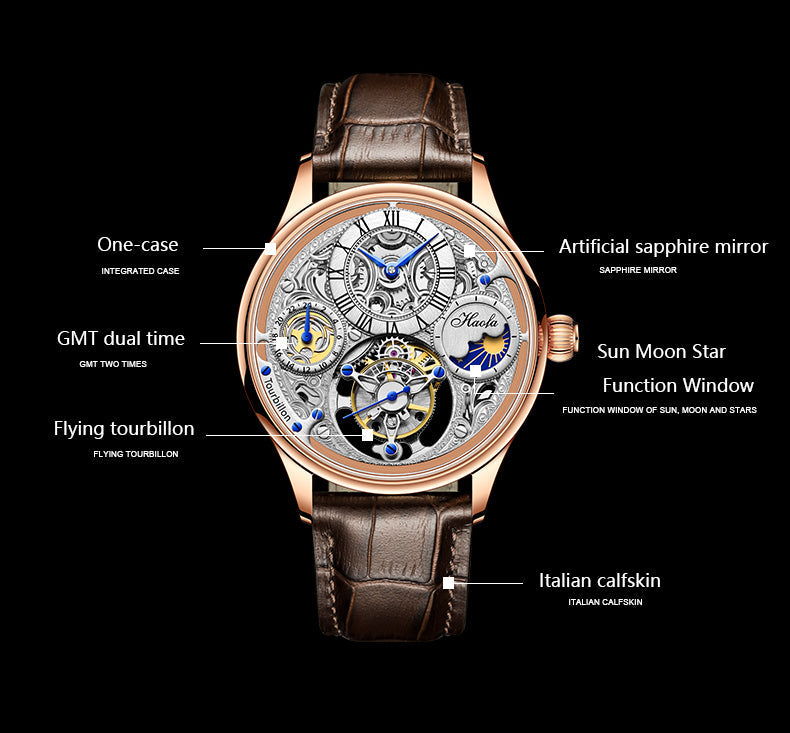 Haofa GMT Day And Night Tourbillon Movement Watch 1035 Top Finish Case