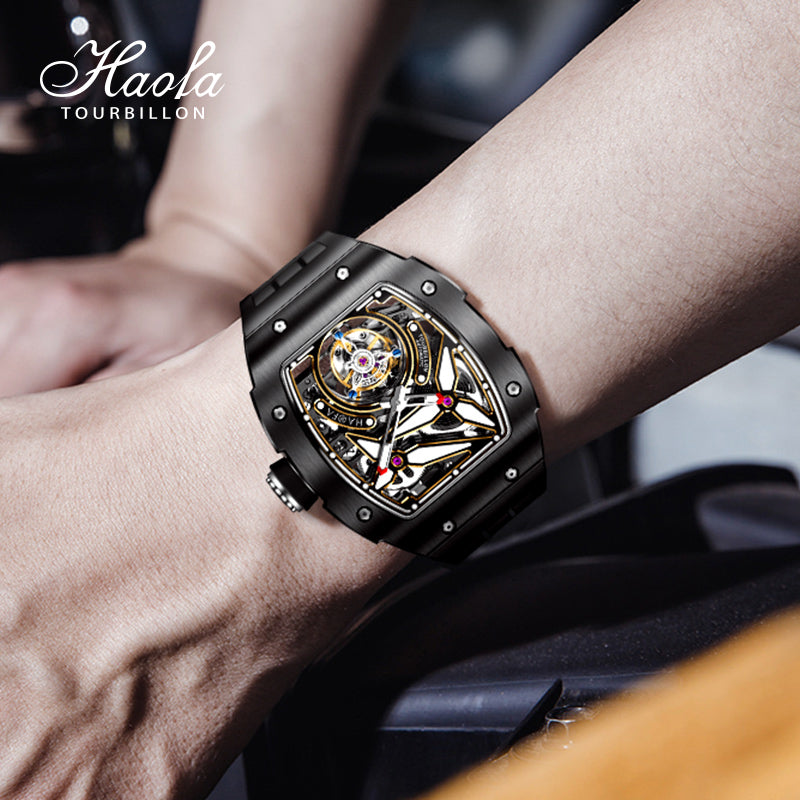HAOFA Ceramics Bezel Automatic Tourbillon 1901-2 Double Spring Watch