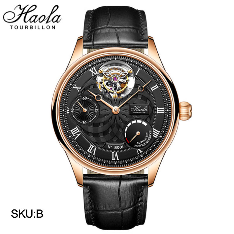 HAOFA 12'Clock Power Reserve Display Automatic Tourbillon Watch