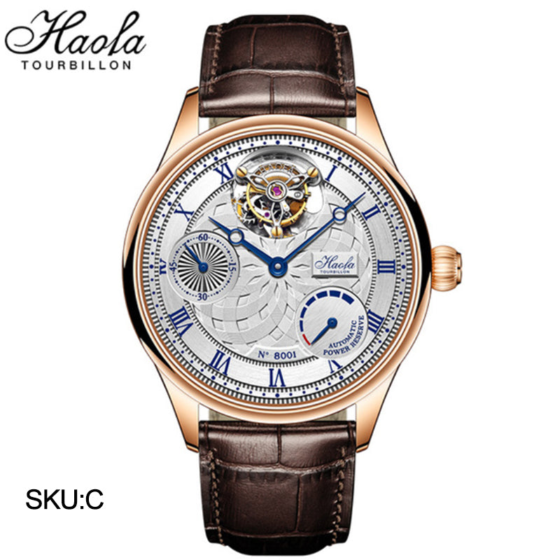 HAOFA 12'Clock Power Reserve Display Automatic Tourbillon Watch