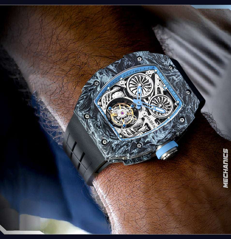 HAOFA Automatic Tourbillon Double Barrels Movement 72 Hours Power NTPT(carbon fiber)bezel Titanium Magnesium Case 1922