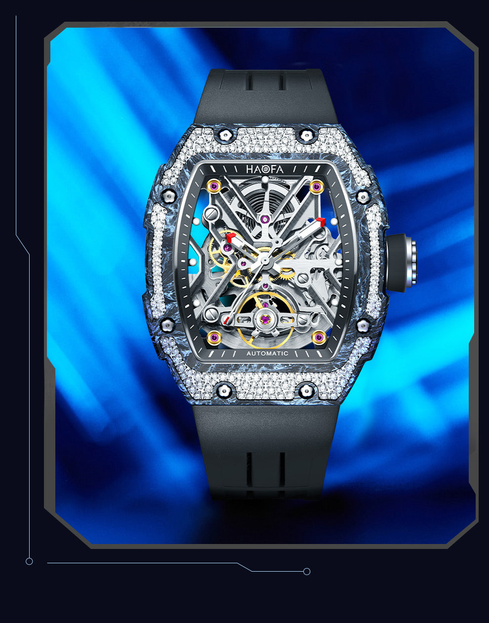 HAOFA Carbon Fiber and Crystal Bezel Automatic Movement 1989