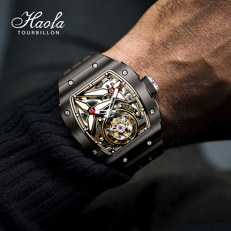 HAOFA Ceramics Bezel Automatic Tourbillon 1901-2 Double Spring Watch