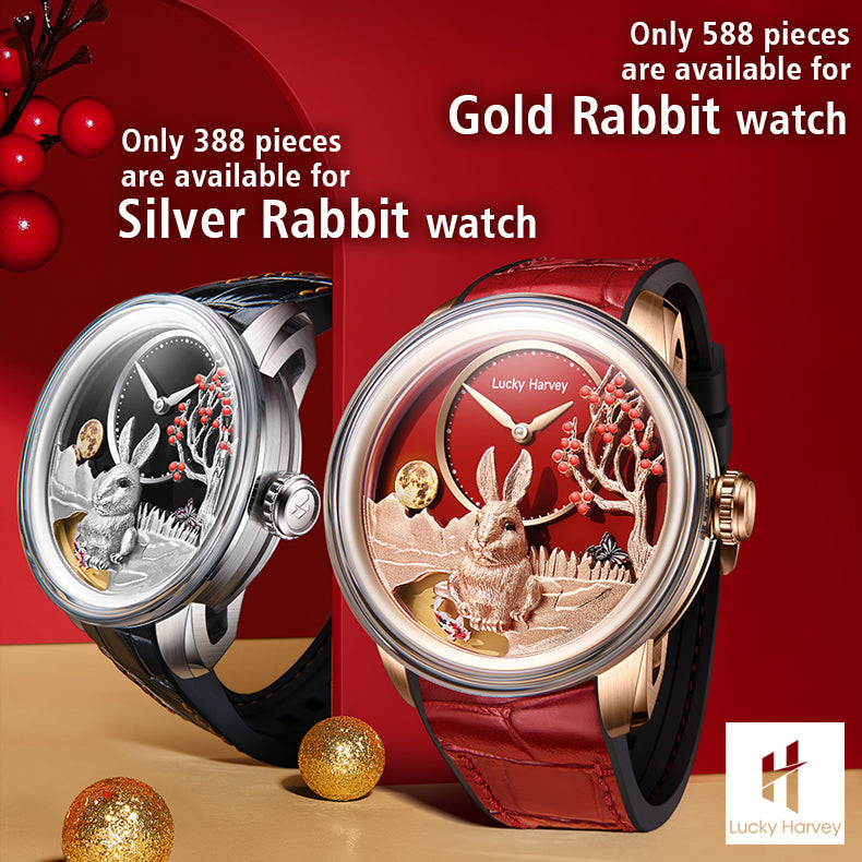 LUCKY HARVEY Rabbit Automatic Watch Round Shaped Case Luminous Limited Edition 588PCS