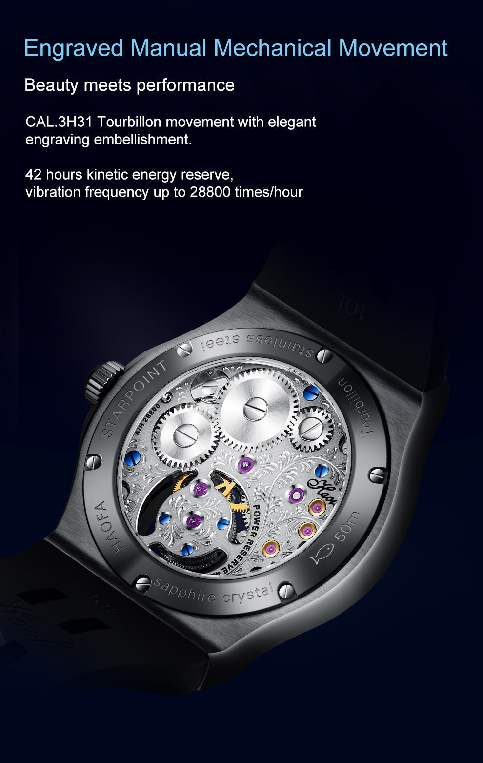 HAOFA GMT Flying Manual Tourbillon Sapphire Mirror Watches 1919