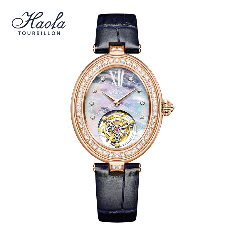 Haofa 2118 women lady Tourbillon watches Pearl dial mechanical watches Luxury Sapphire oval tourbillon movement