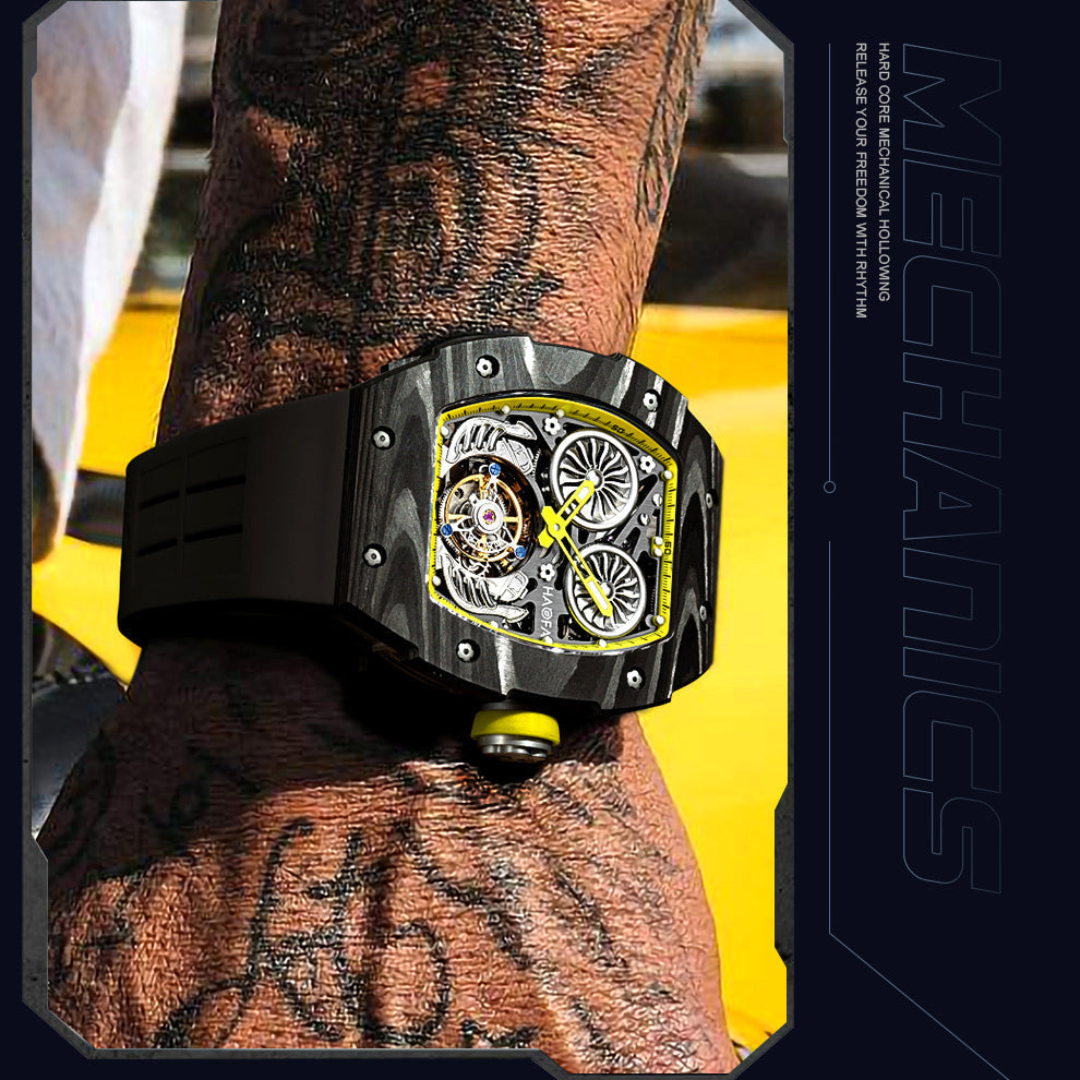 HAOFA Automatic Tourbillon Double Barrels Movement 72 Hours Power NTPT(carbon fiber)bezel Titanium Magnesium Case 1922