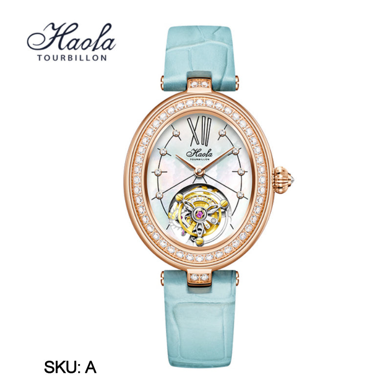Haofa 2118 women lady Tourbillon watches Pearl dial mechanical watches Luxury Sapphire oval tourbillon movement