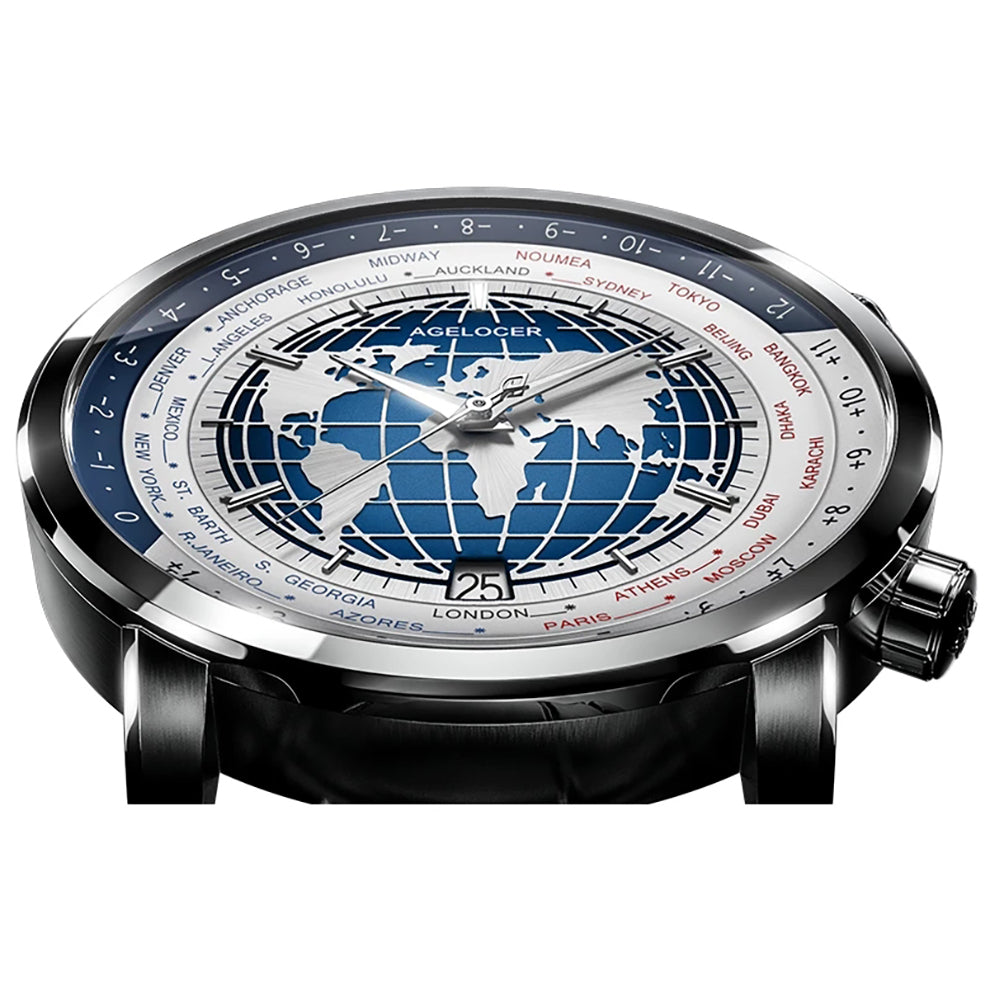 AGELOCER Automatic Watch Date Display World Time Series 5201A1 5201D2 5201E1 5201F2