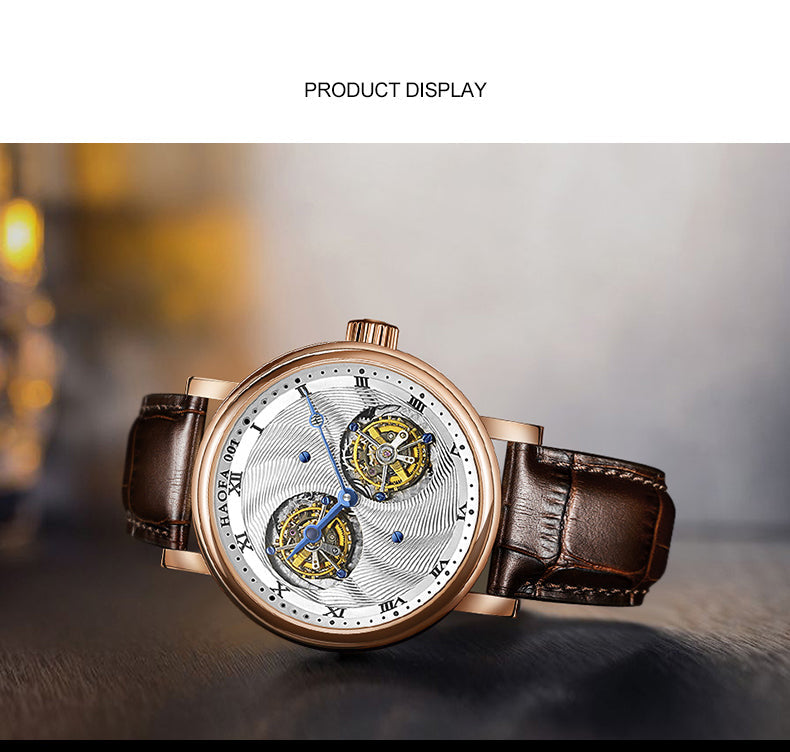 Hoafa Luxury Double Tourbillon And One Carrousel Flywheel Tourbillon Mechanical Watch For Men Sapphire 18K Real Gold Mens Watch Limited Edition