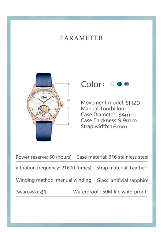 Haofa Women Lady Tourbillon Watches Luxury Sapphire  Wrist Watch 1809