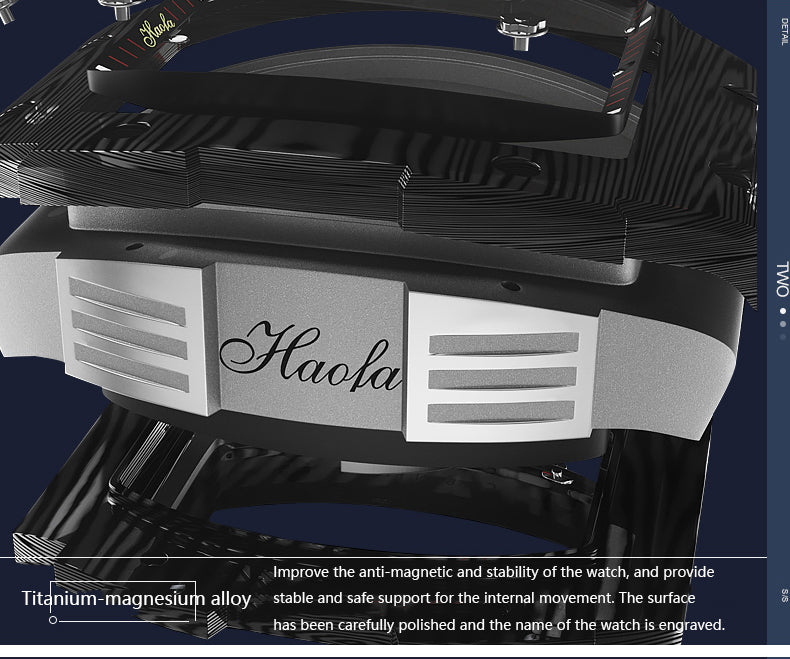 HAOFA Automatic Tourbillon Movement Free Sprung Balance Wheel 1901-1 Double Spring Carbon Fiber Bezel Titanium Magnesium