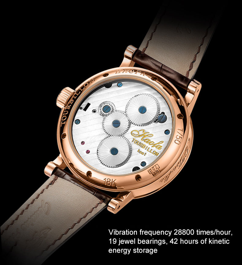 Hoafa Luxury Double Tourbillon And One Carrousel Flywheel Tourbillon Mechanical Watch For Men Sapphire 18K Real Gold Mens Watch Limited Edition