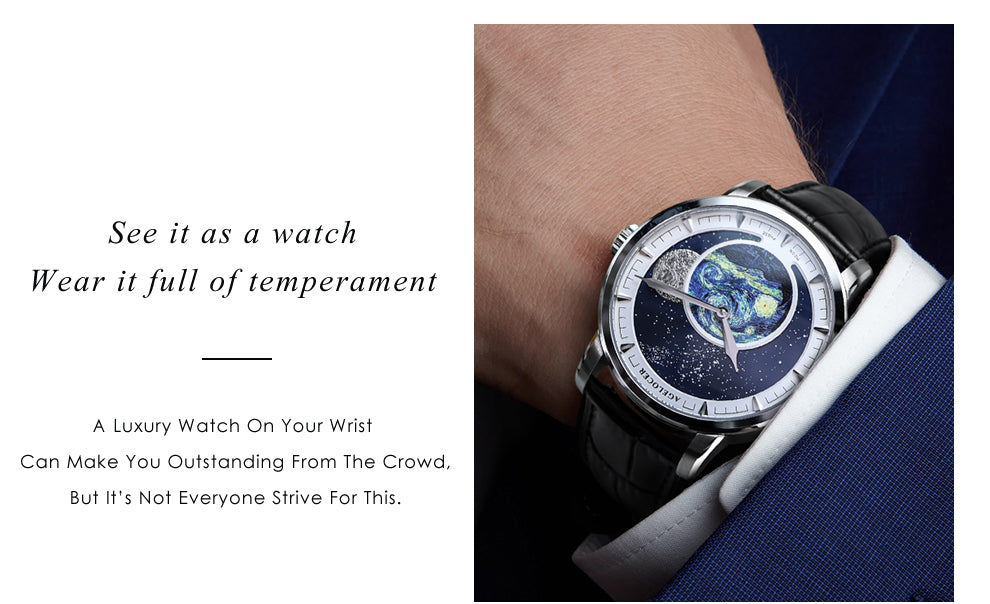 Automatic Moon Phase Watch Van Gogh Oil Painting Dial 6401