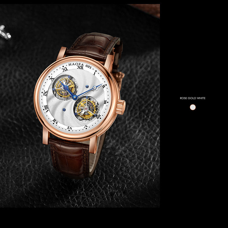 Hoafa Luxury Double Tourbillon And One Carrousel Flywheel Tourbillon Mechanical Watch For Men Sapphire 18K Real Gold Mens Watch Limited Edition
