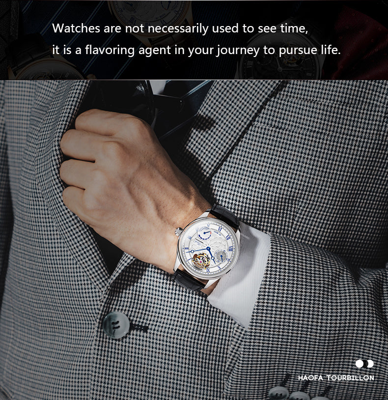 HAOFA 12'Clock Power Reserve Display Automatic Tourbillon Watch