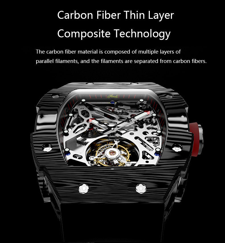 HAOFA Carbon Fiber Automatic Tourbillon Watch for Men Double Spring 1901-1 Skeleton