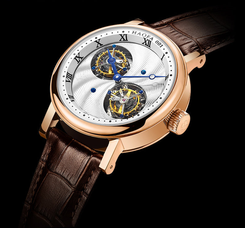 Hoafa Luxury Double Tourbillon And One Carrousel Flywheel Tourbillon Mechanical Watch For Men Sapphire 18K Real Gold Mens Watch Limited Edition