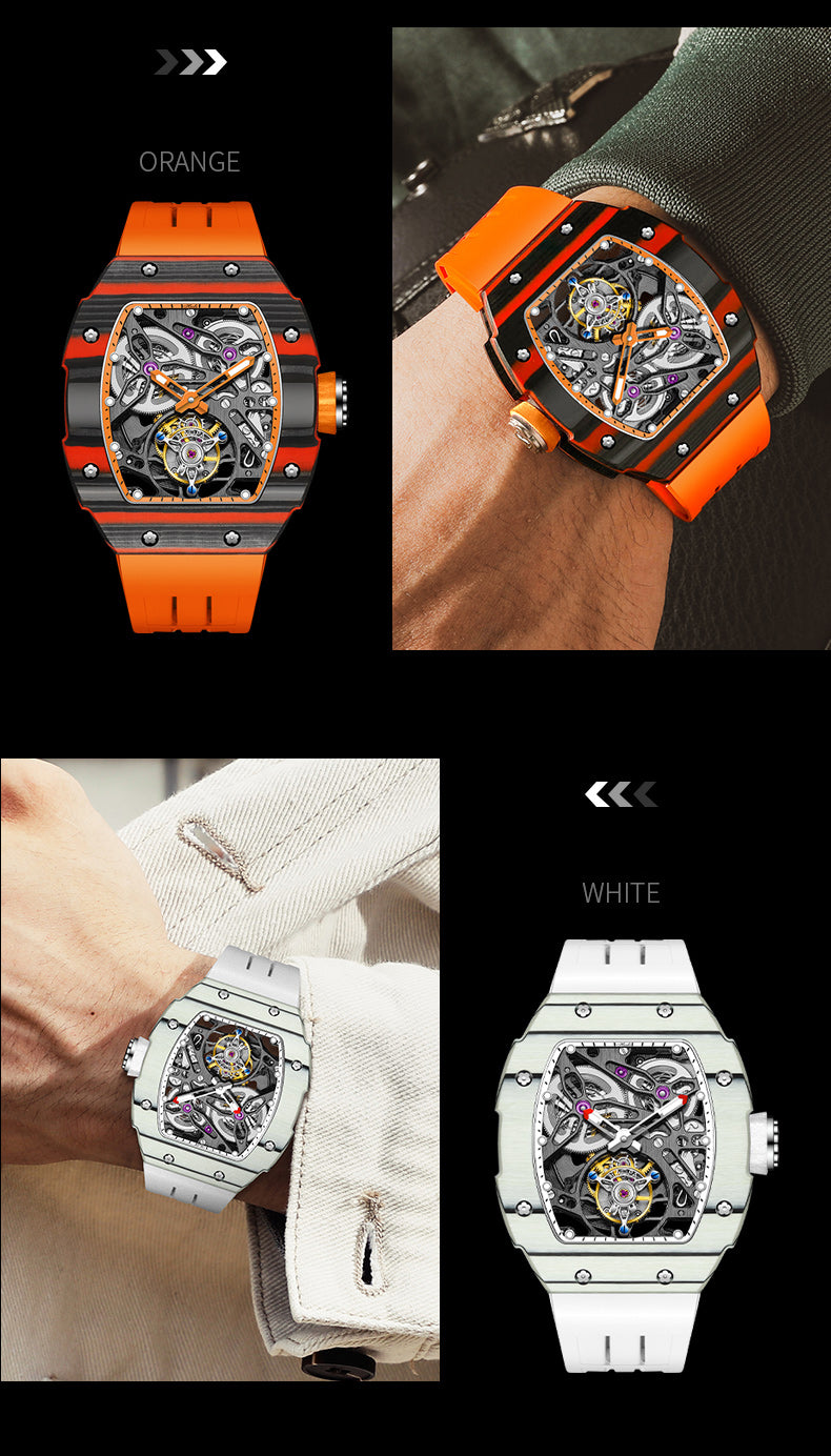 HAOFA Carbon Fiber Automatic Tourbillon Watch for Men Double Spring 1901-1 Skeleton