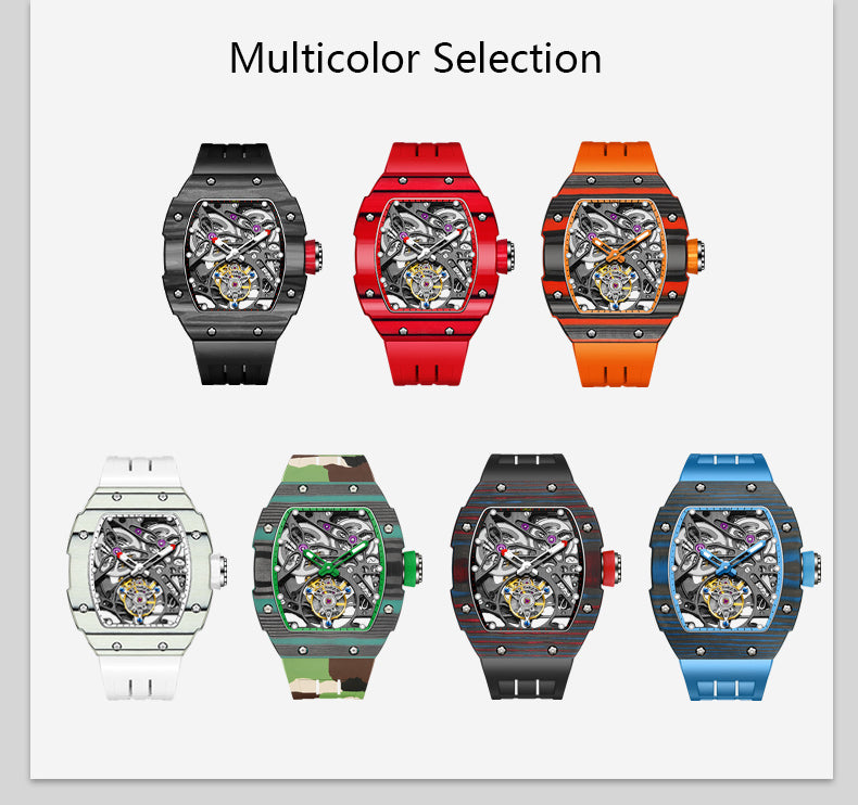 HAOFA Carbon Fiber Automatic Tourbillon Watch for Men Double Spring 1901-1 Skeleton