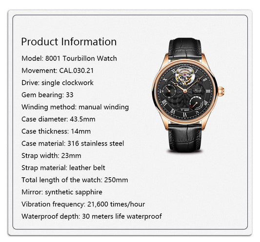 HAOFA 12'Clock Power Reserve Display Automatic Tourbillon Watch