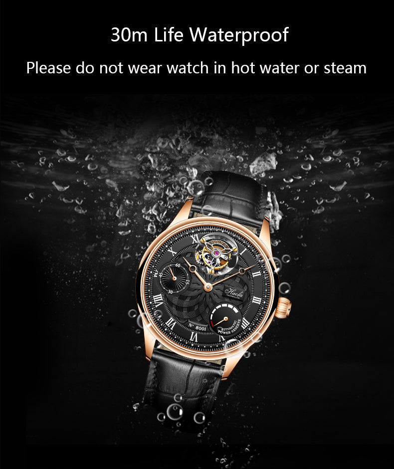 HAOFA 12'Clock Power Reserve Display Automatic Tourbillon Watch
