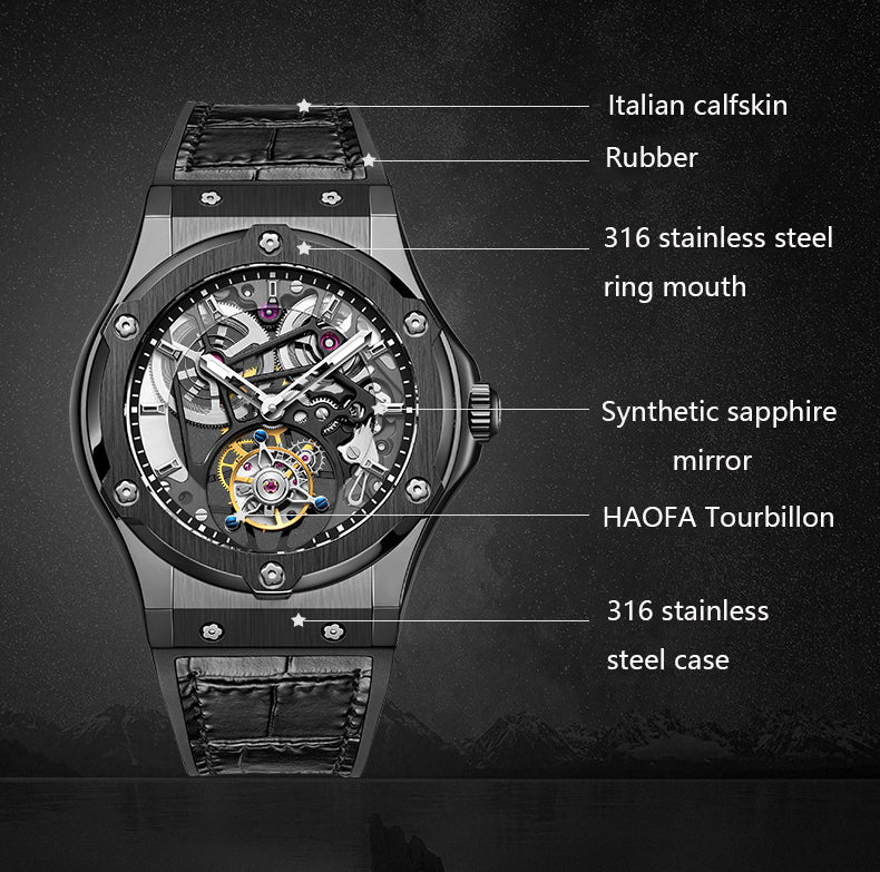 HAOFA Double Barrel Tourbillon 1917 Watch 72 Hours Power Convex Sapphire Mirror