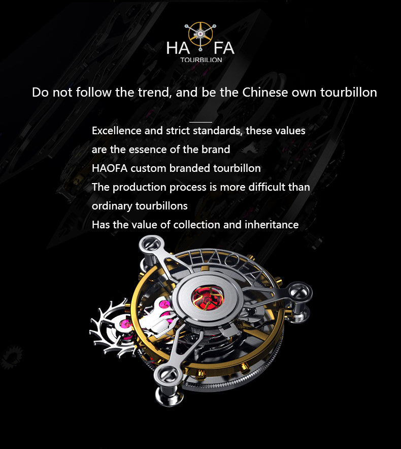 HAOFA Carbon Fiber Automatic Tourbillon Watch for Men Double Spring 1901-1 Skeleton