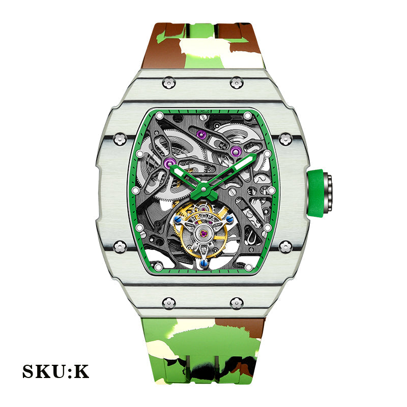 HAOFA Automatic Tourbillon Movement Free Sprung Balance Wheel 1901-1 Double Spring Carbon Fiber Bezel Titanium Magnesium