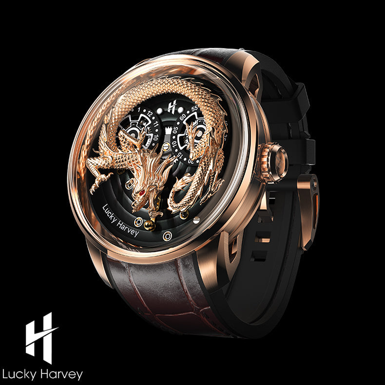 LUCKY HARVEY Dragon Automatic Watch Round Shaped Case Luminous