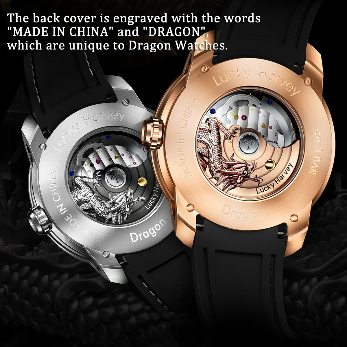 LUCKY HARVEY Dragon Automatic Watch Round Shaped Case Luminous
