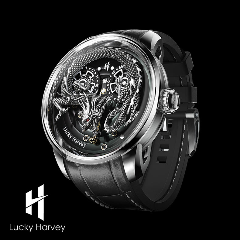 LUCKY HARVEY Dragon Automatic Watch Round Shaped Case Luminous