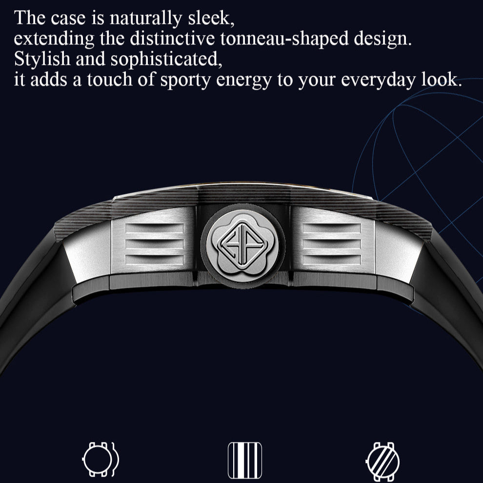 Haofa 1976 Carbon Fiber Bezel Skeleton Movement Watches for Men Luminous Automatic Mechanical Wristwatch