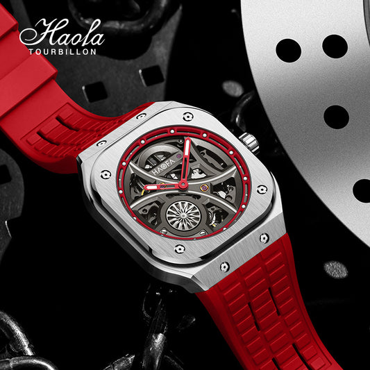 Haofa Square Automatic Mechanical Watches for Men Skeleton Luminous Sapphire 1962