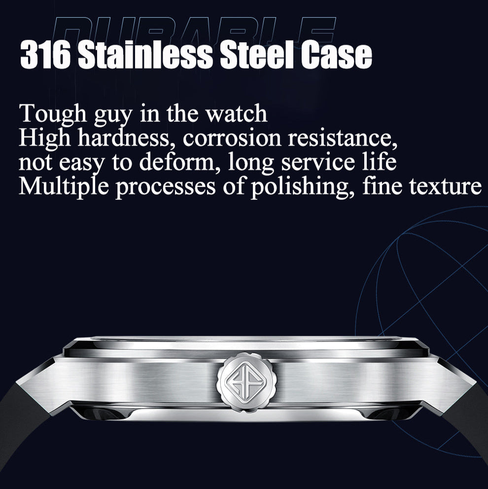 Haofa Square Automatic Mechanical Watches for Men Skeleton Luminous Sapphire 1962