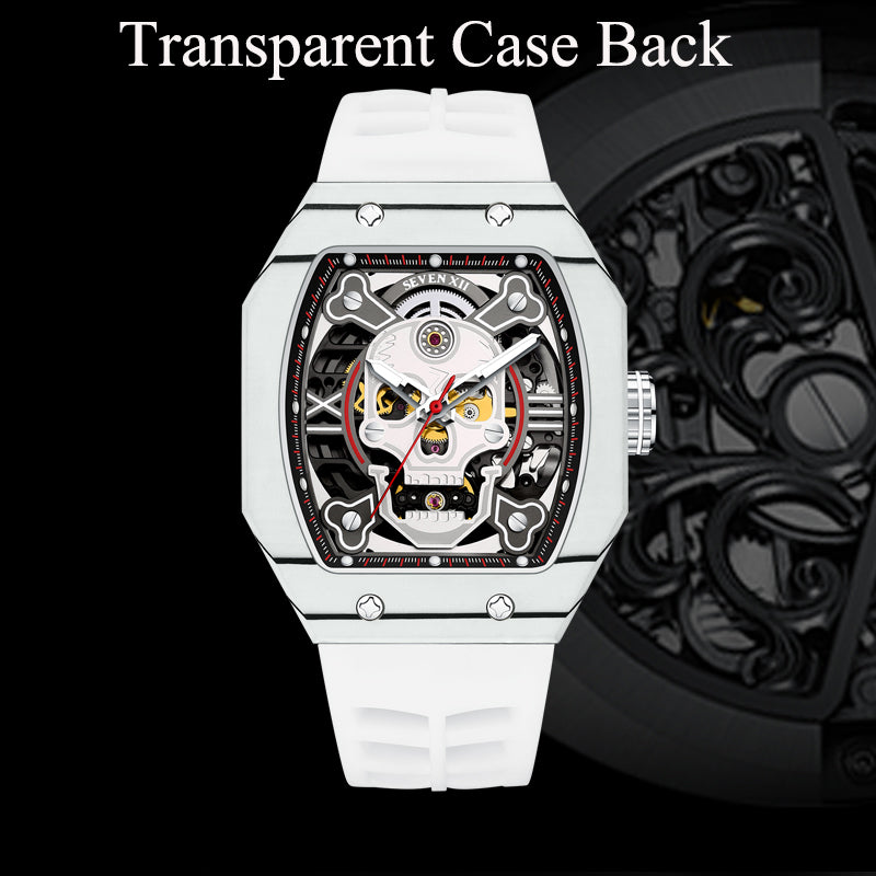 SEVEN XII Mens Watch Skull Skeleton Dial 70 Hour Power Reserve Carbon Fiber Sapphire Luminous S001