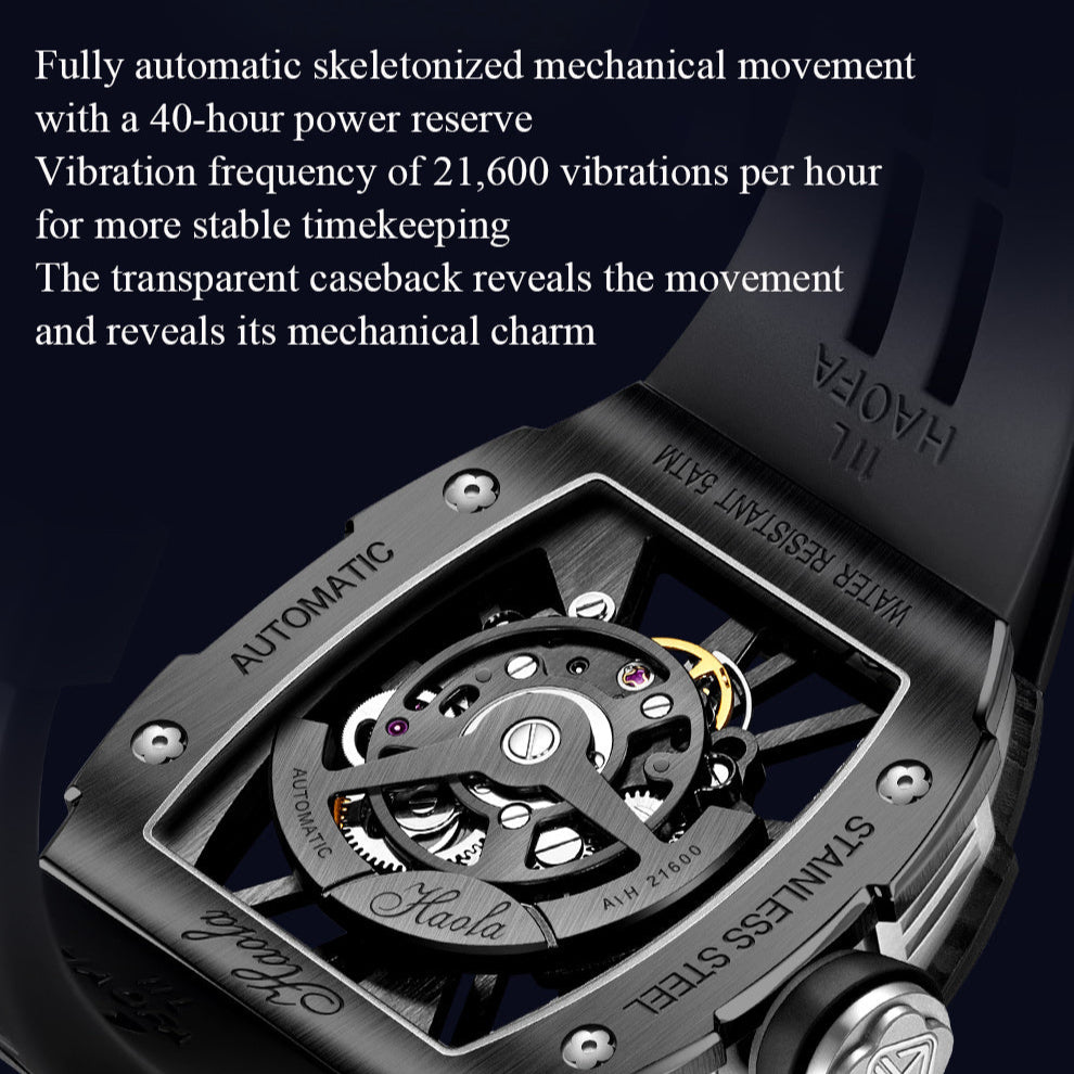 Haofa 1976 Carbon Fiber Bezel Skeleton Movement Watches for Men Luminous Automatic Mechanical Wristwatch