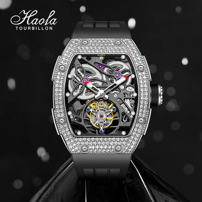 HAOFA 1901-1S Diamond Bezel Tourbillon Watch Double Spring 72-Hour Power Skeleton Automatic Watch