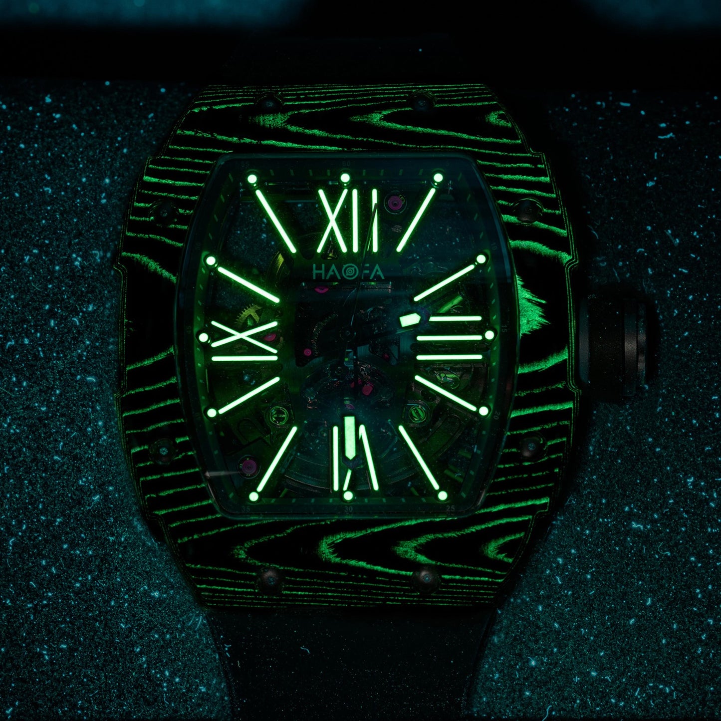 Haofa 1976 Carbon Fiber Bezel Skeleton Movement Watches for Men Luminous Automatic Mechanical Wristwatch
