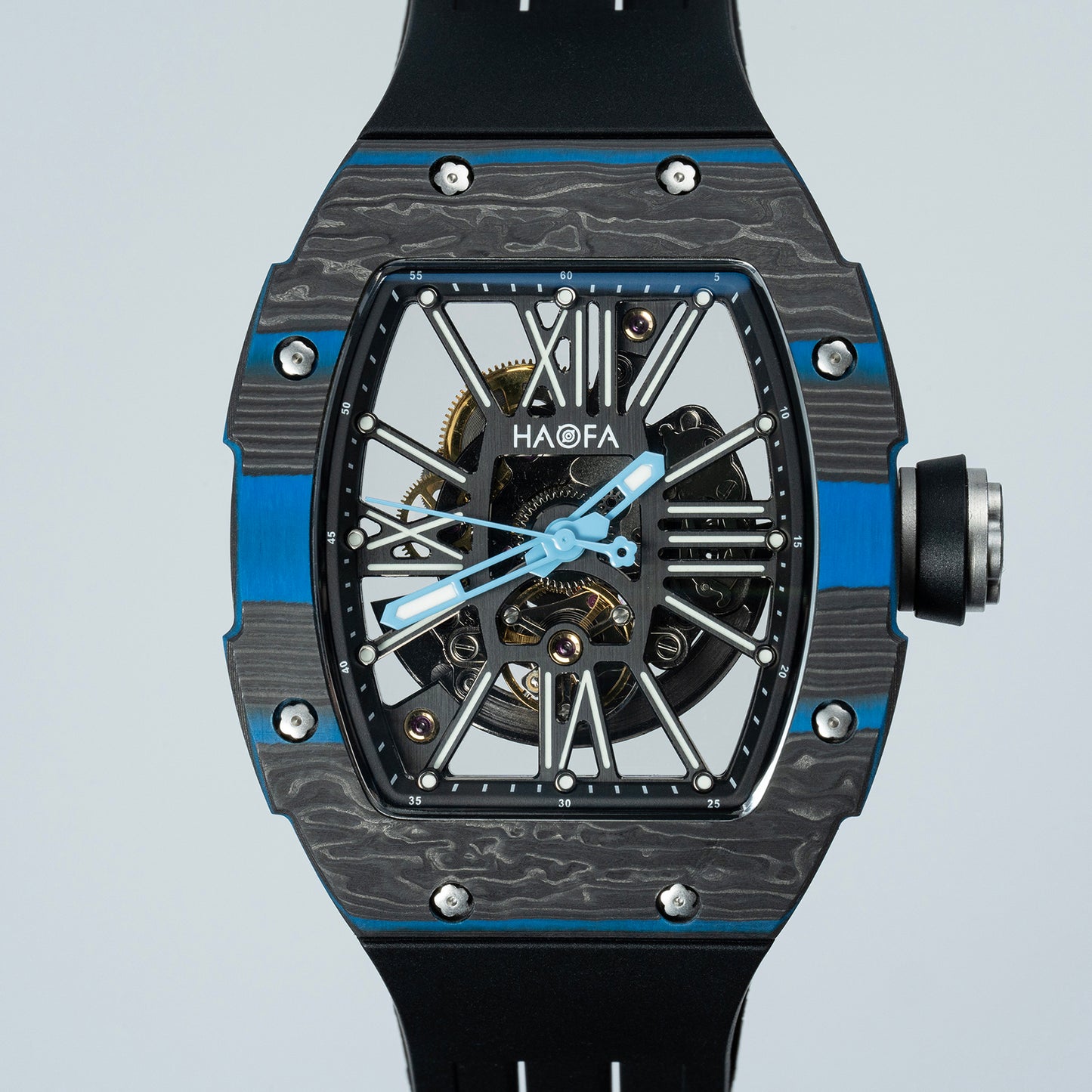 Haofa 1976 Carbon Fiber Bezel Skeleton Movement Watches for Men Luminous Automatic Mechanical Wristwatch