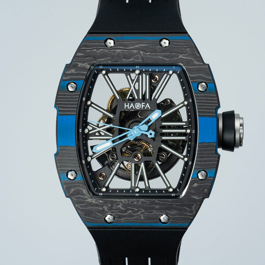 Haofa 1976 Carbon Fiber Bezel Skeleton Movement Watches for Men Luminous Automatic Mechanical Wristwatch