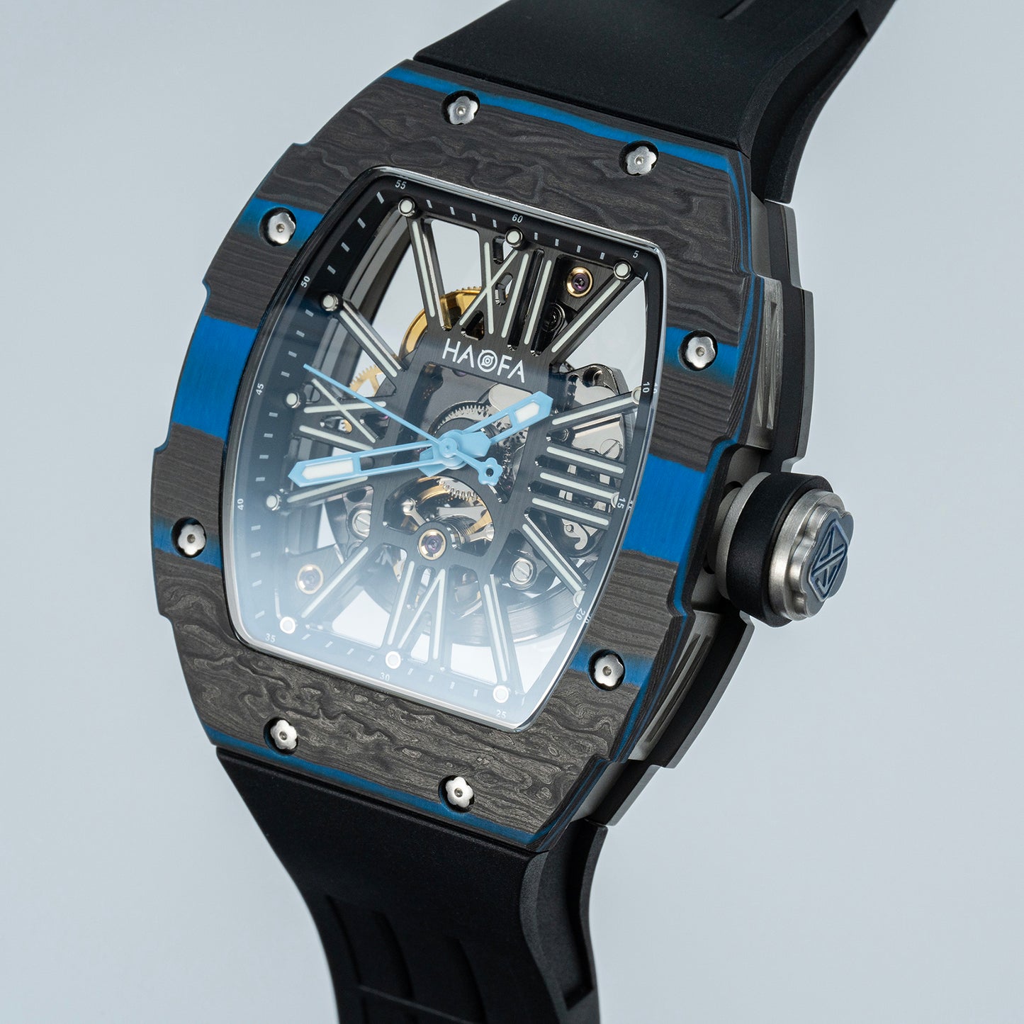 Haofa 1976 Carbon Fiber Bezel Skeleton Movement Watches for Men Luminous Automatic Mechanical Wristwatch