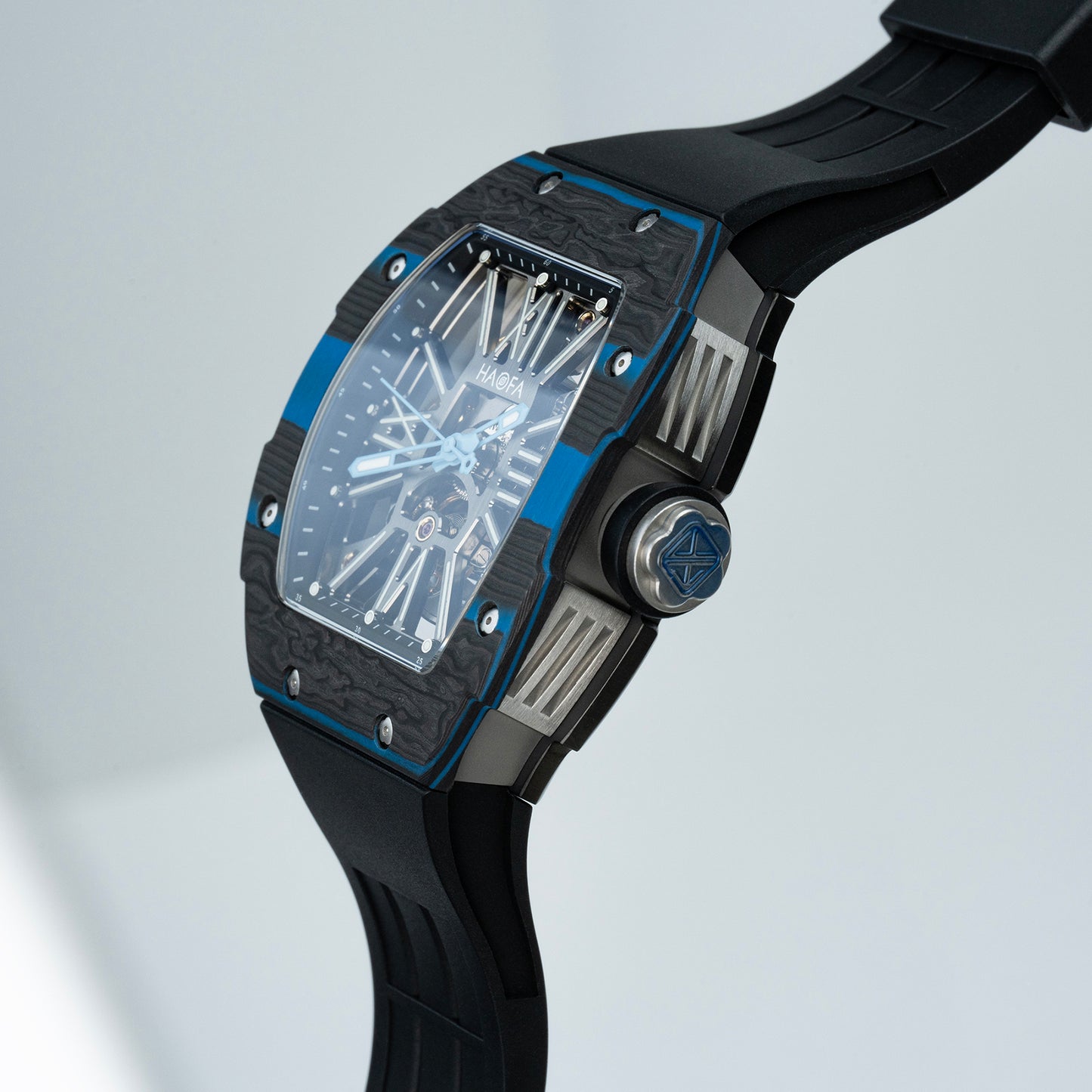 Haofa 1976 Carbon Fiber Bezel Skeleton Movement Watches for Men Luminous Automatic Mechanical Wristwatch