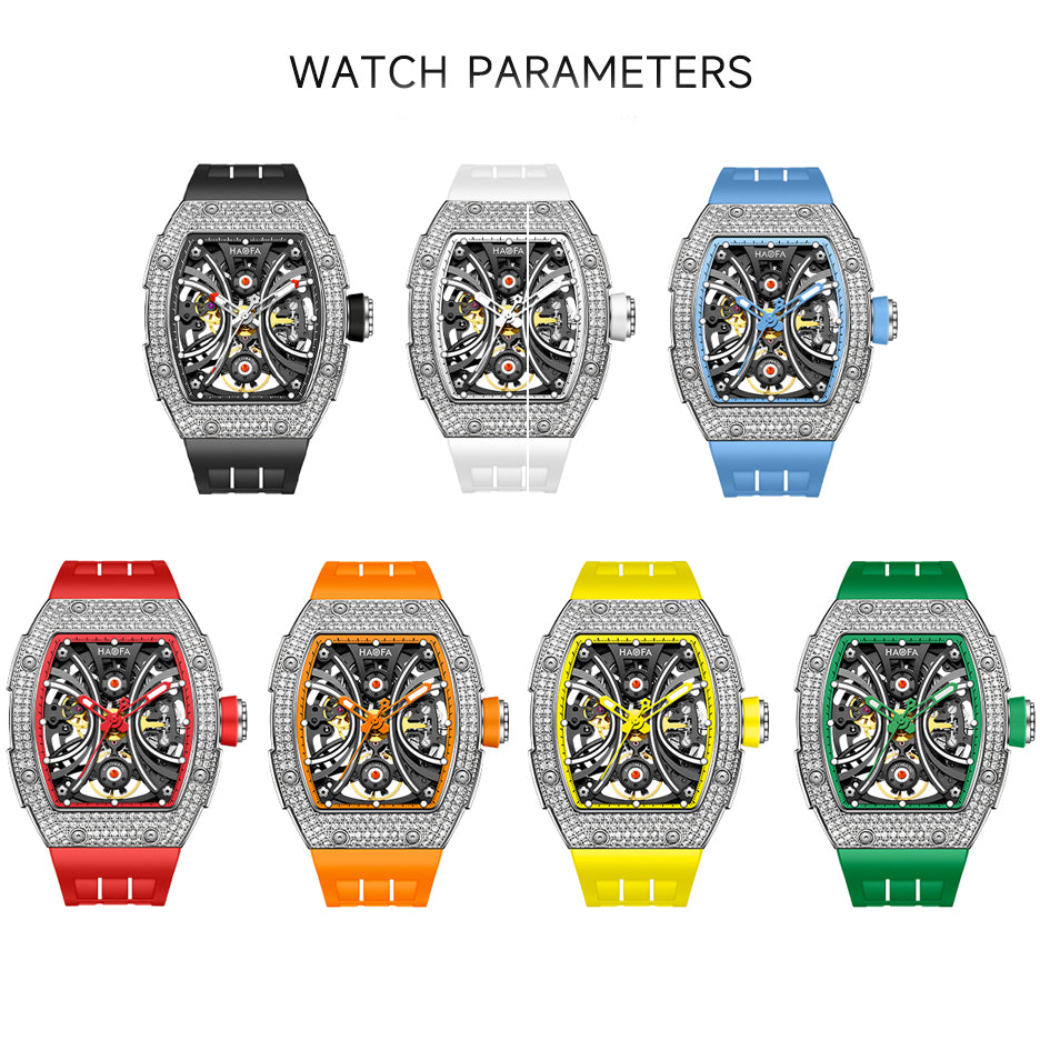 Haofa 1909S Men‘s Automatic Winding Watches Full Diamond Stainless Steel Case