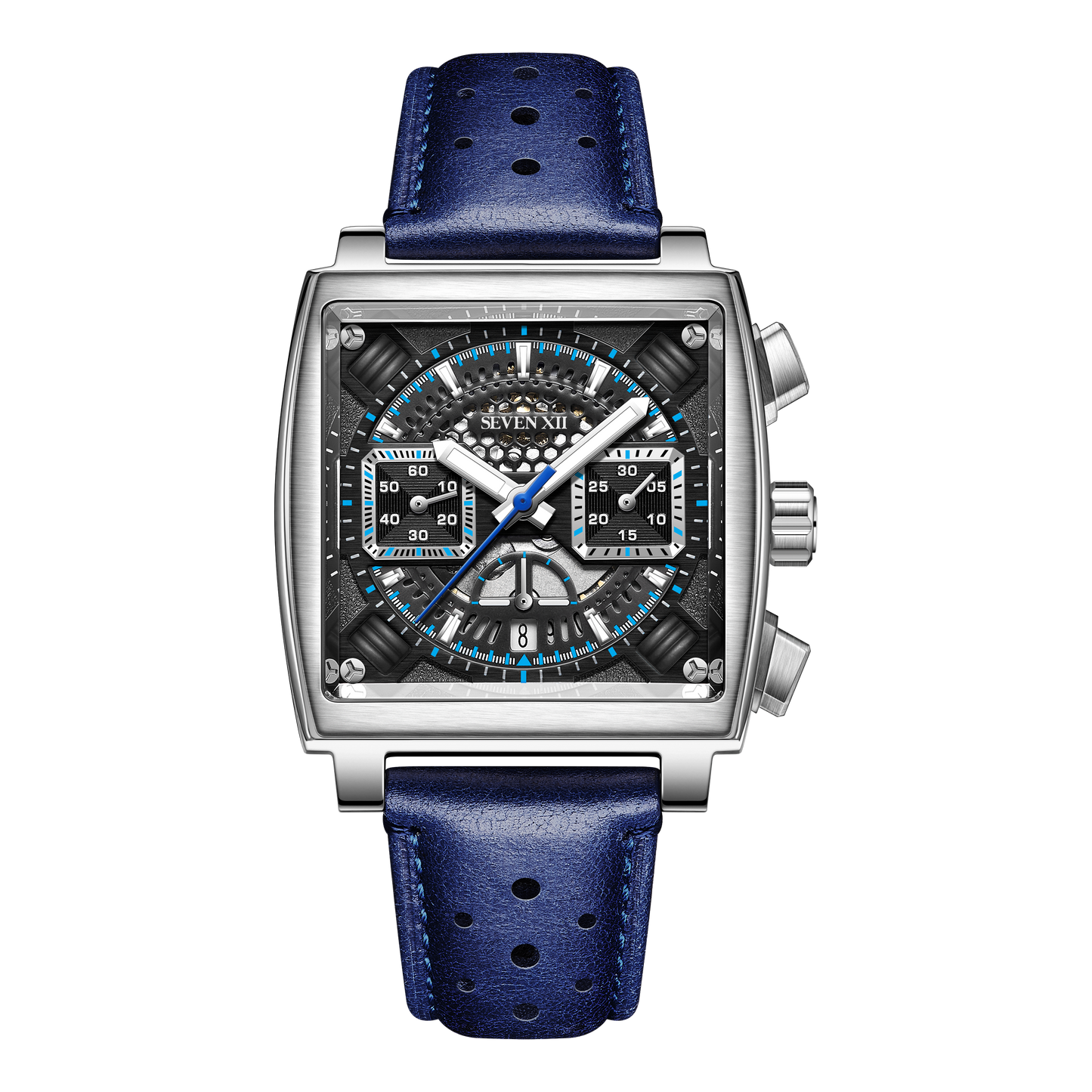 SEVEN Square Chronograph Watch for Men Sapphire Crystal Waterproof Automatic Wristwatch