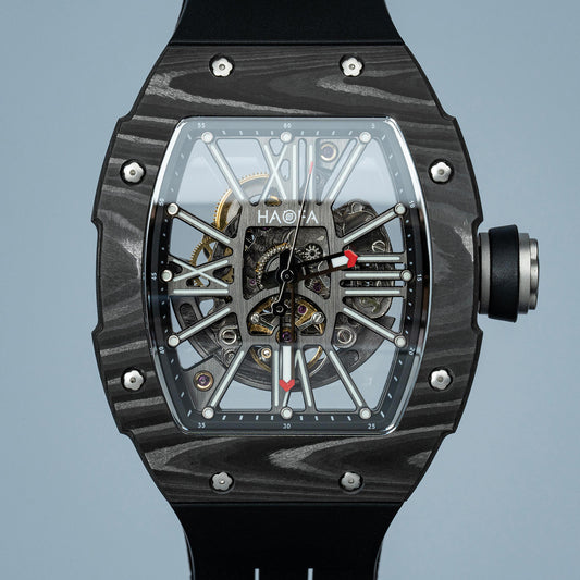 Haofa 1976 Carbon Fiber Bezel Skeleton Movement Watches for Men Luminous Automatic Mechanical Wristwatch