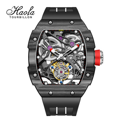HAOFA Carbon Fiber Automatic Tourbillon Watch for Men Double Spring 1901-1 Skeleton